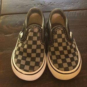 Toddler black and gray checked slip-on VANS